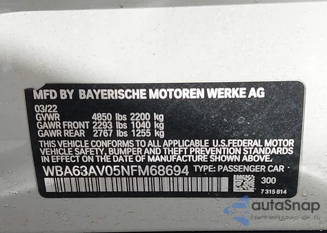 2022 BMW 430I Gran Coupe z USA, uszkodzony, nr VIN WBA63AV05NFM68694